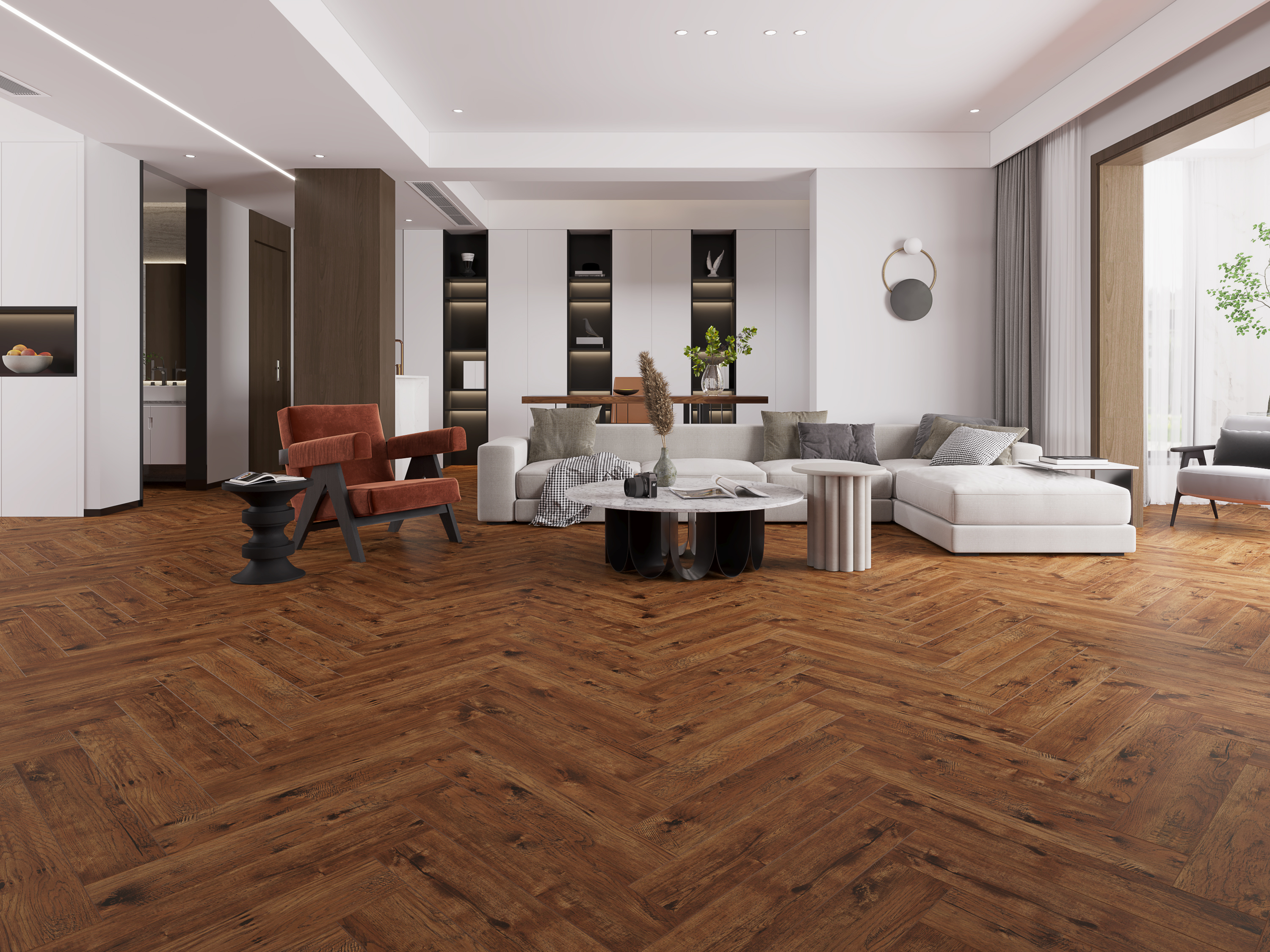 Кварцвиниловый SPC ламинат Evofloor Parguet Click Calcanha Калканхар P222-1 венгерская елка 640×128×4,5 фото в интерьере